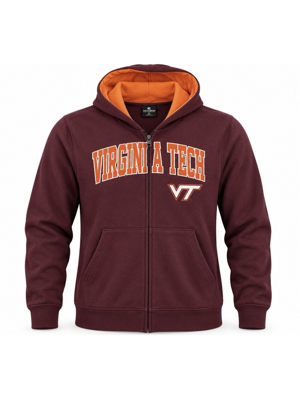 Colosseum Virginia Tech Hokies Men's XL Maroon Orange Full Zip Hoodie Sweatshirt